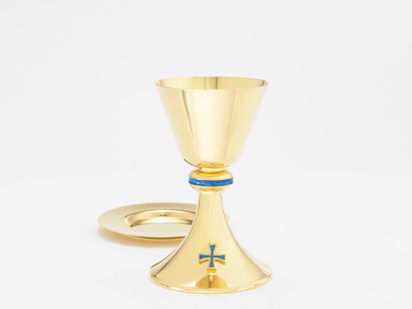 Chalice with Blue Enameled Trim with Well Paten A134G