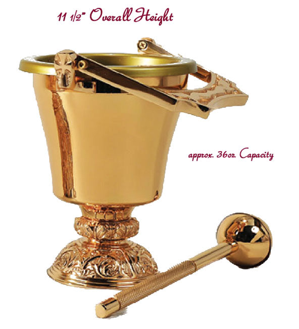 Holy Water Pot & Sprinkler Baroque Base - 21PS80