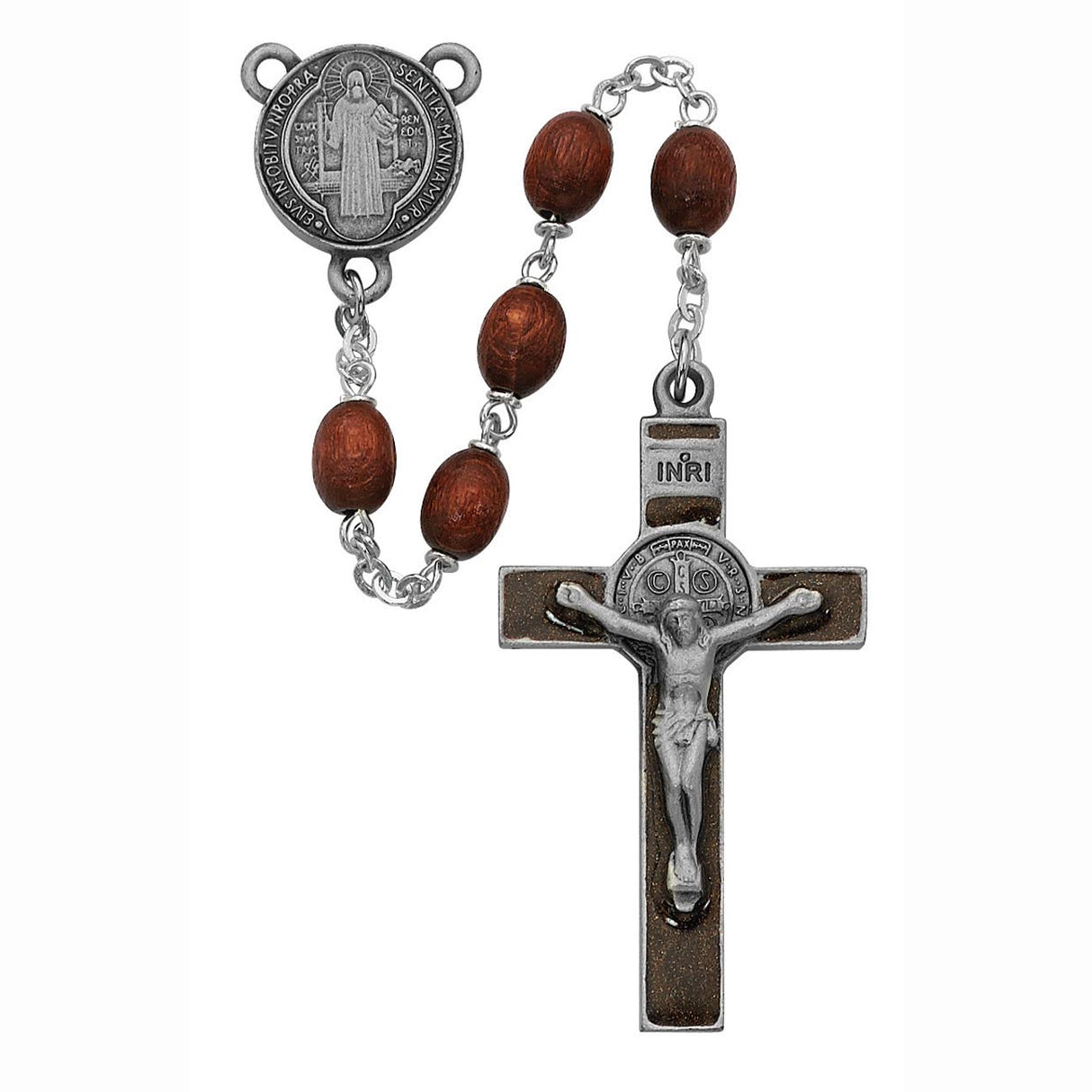 Saint Benedict Brown Wood Rosary R390DF