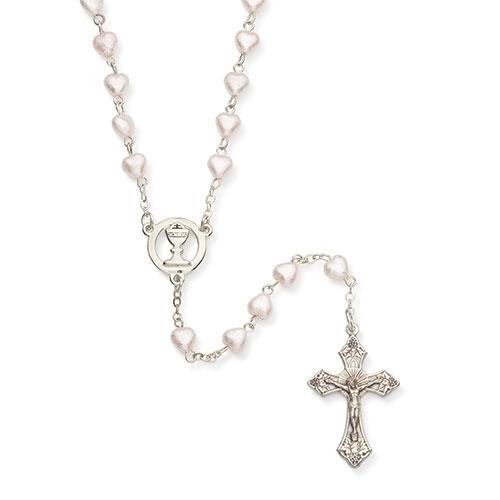Pearlized Heart Shaped Bead Rosary with Communion Centerpiece