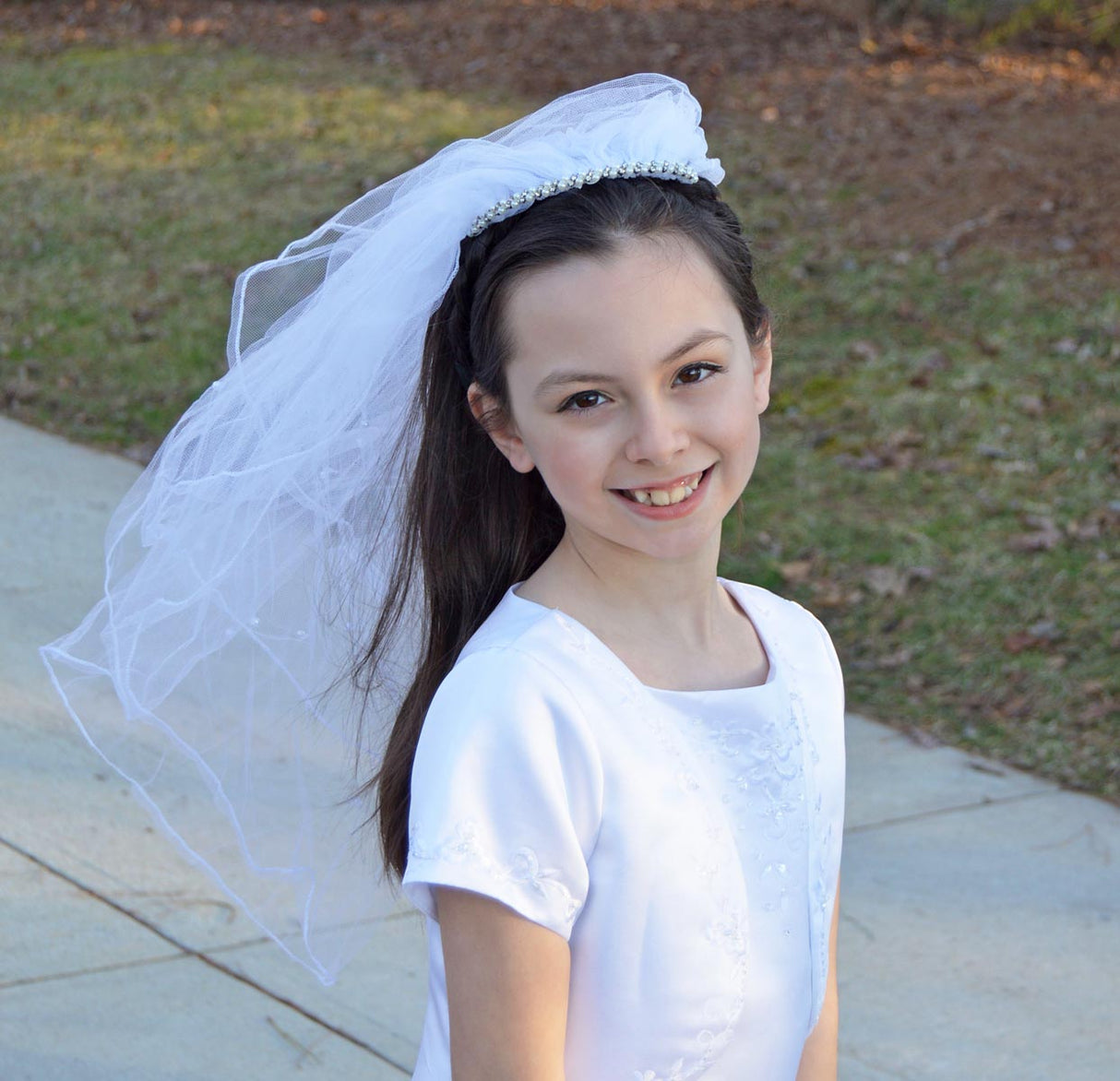 Amelia Slim Beaded Headband Veil