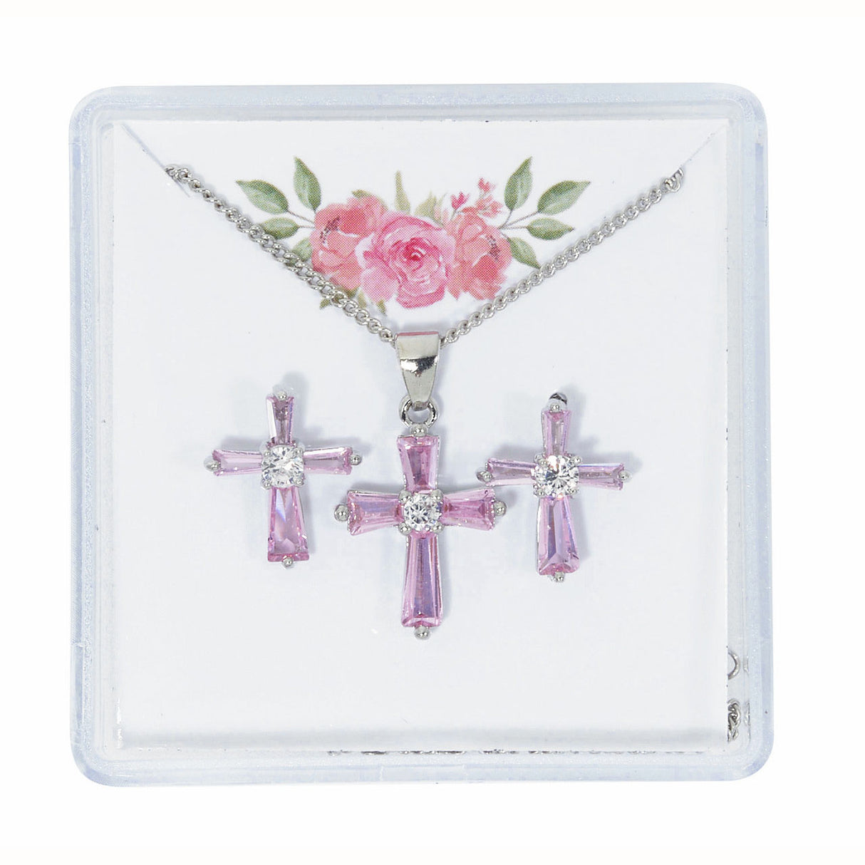 Pink Crystal Pendant & Earring Set for Girls PES14