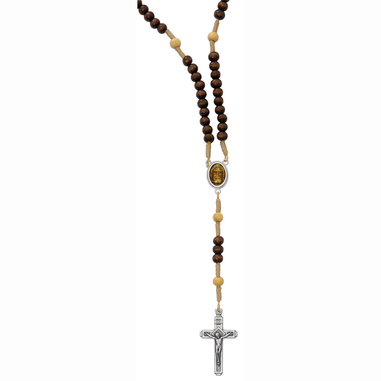 Shroud of Turin Wood and Cord Rosary no. P128R