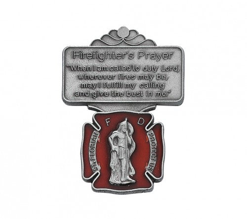 Red Enameled Firefighter Prayer Visor Clip