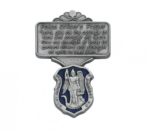 Blue Enameled Police Officer Prayer Visor Clip