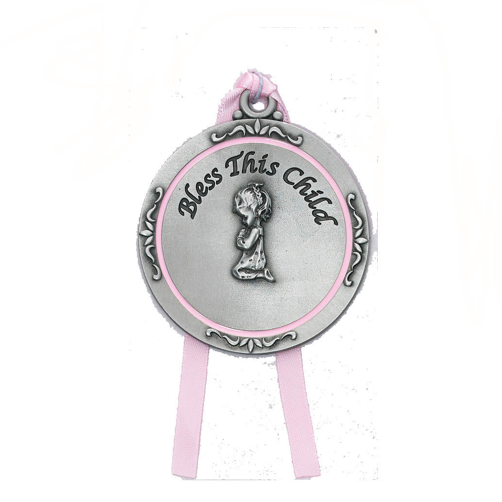 Pink Bless the Child Pewter Crib Medal