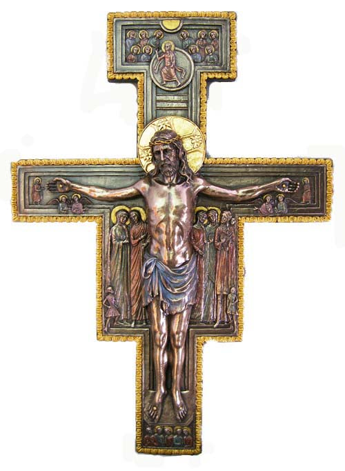 San Damiano Crucifix in Cold-cast Bronze - 16 inches tall