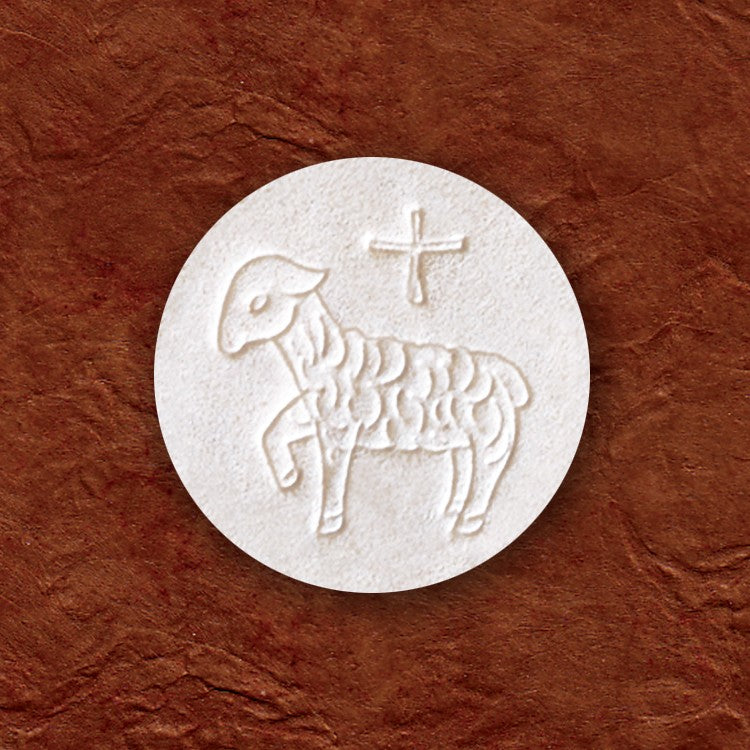 1-3/8 inch White Altar Bread with Lamb Design - 750 host Container