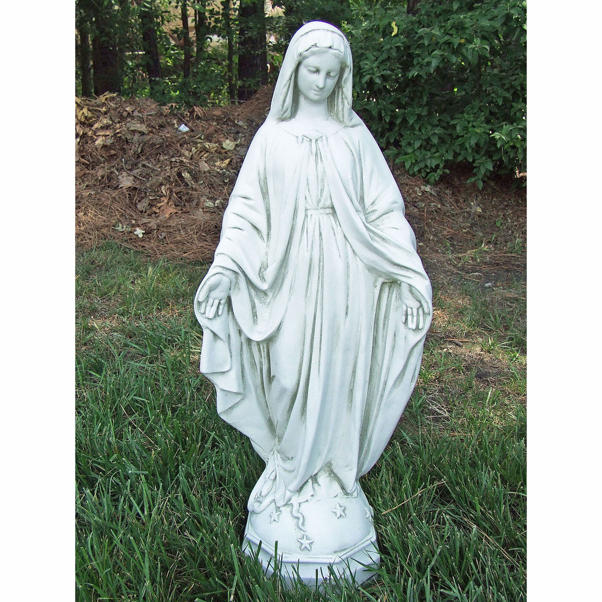 26 inch Our Lady of Grace Outdoor Statue - in Antique Stone Finish
