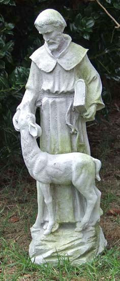 Saint Francis Outdoor Statue in White Moss Finish - 20 inches in height