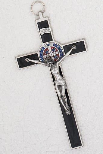 8in Black Crucifix with 3 Color St. Benedict Medal