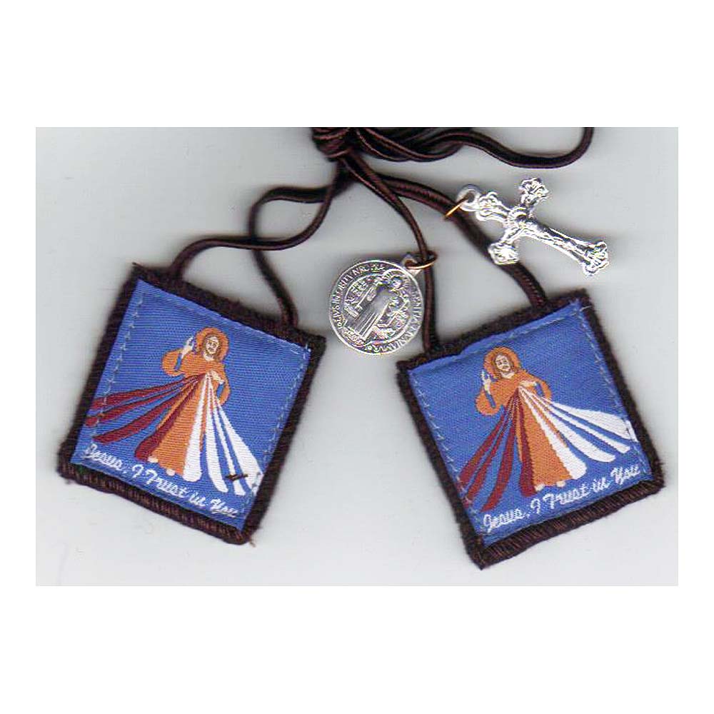 Divine Mercy Brown Scapular - - includes St, Benedict Jubilee Medal & Crucifix