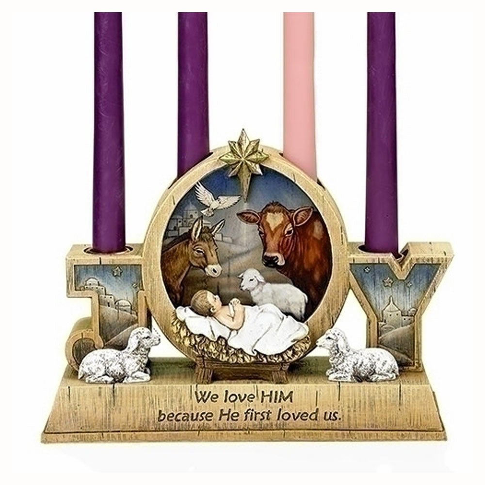 Advent Candle Holder with Baby Jesus & Animals