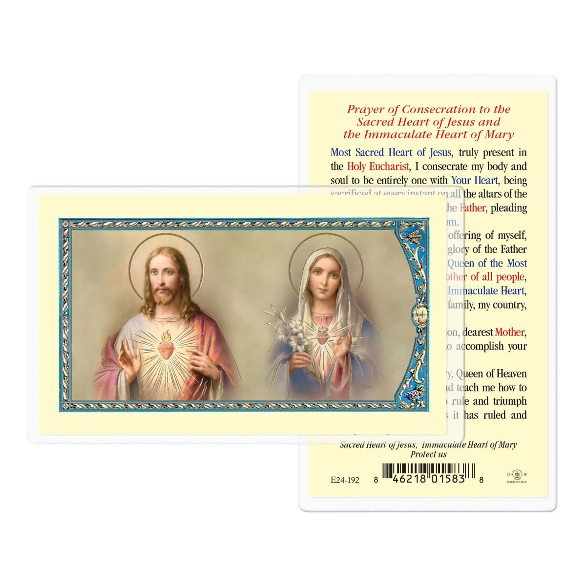 Consecration to the Sacred Heart & Immaculate Heart Prayer Card - E24-192