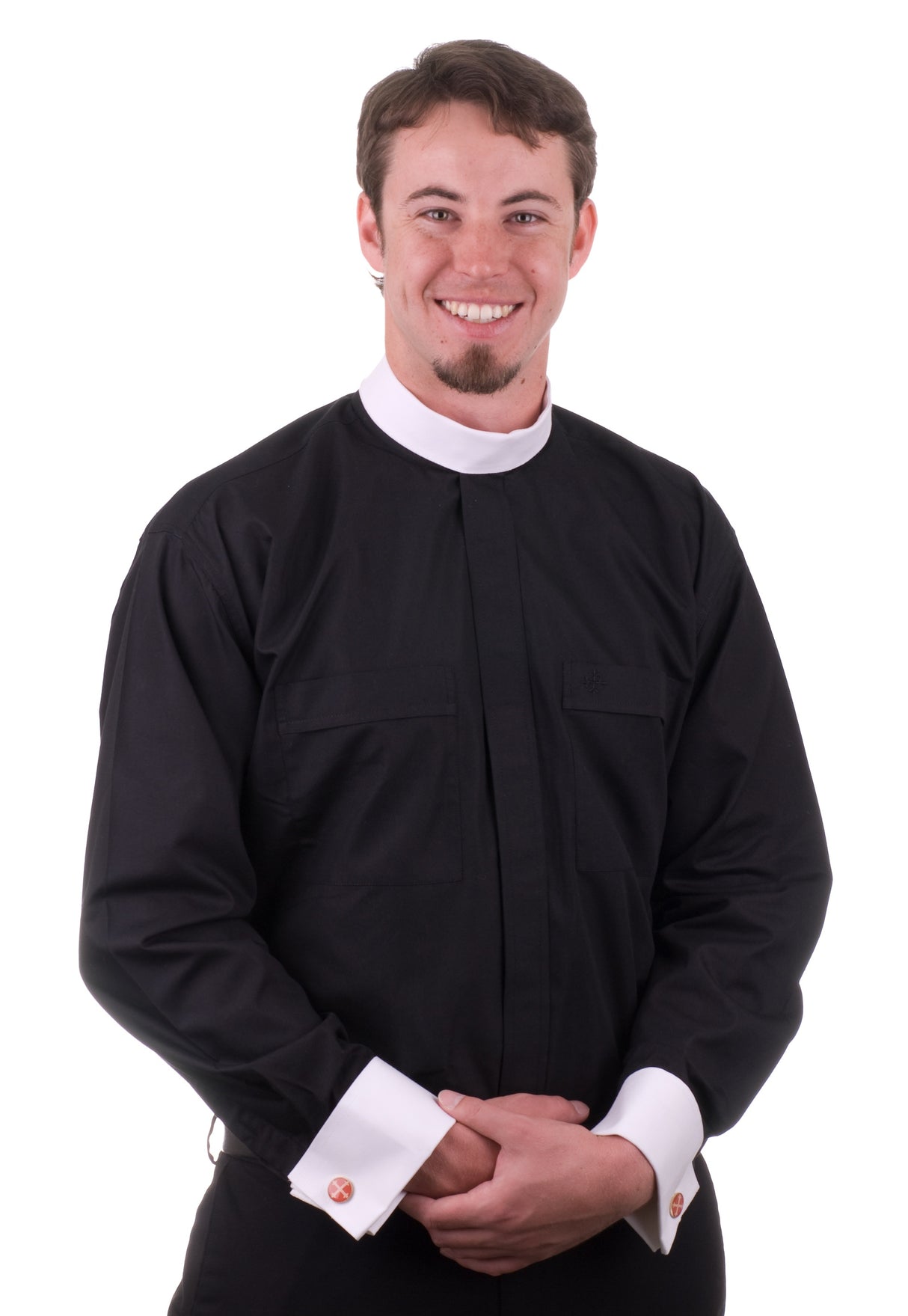 Black Neckband Clergy Shirt with White French Cuffs