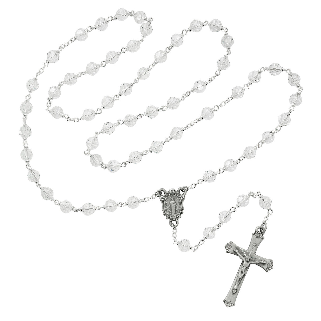 Deluxe 7mm Traditional Tin Cut Crystal Rosary R407DF