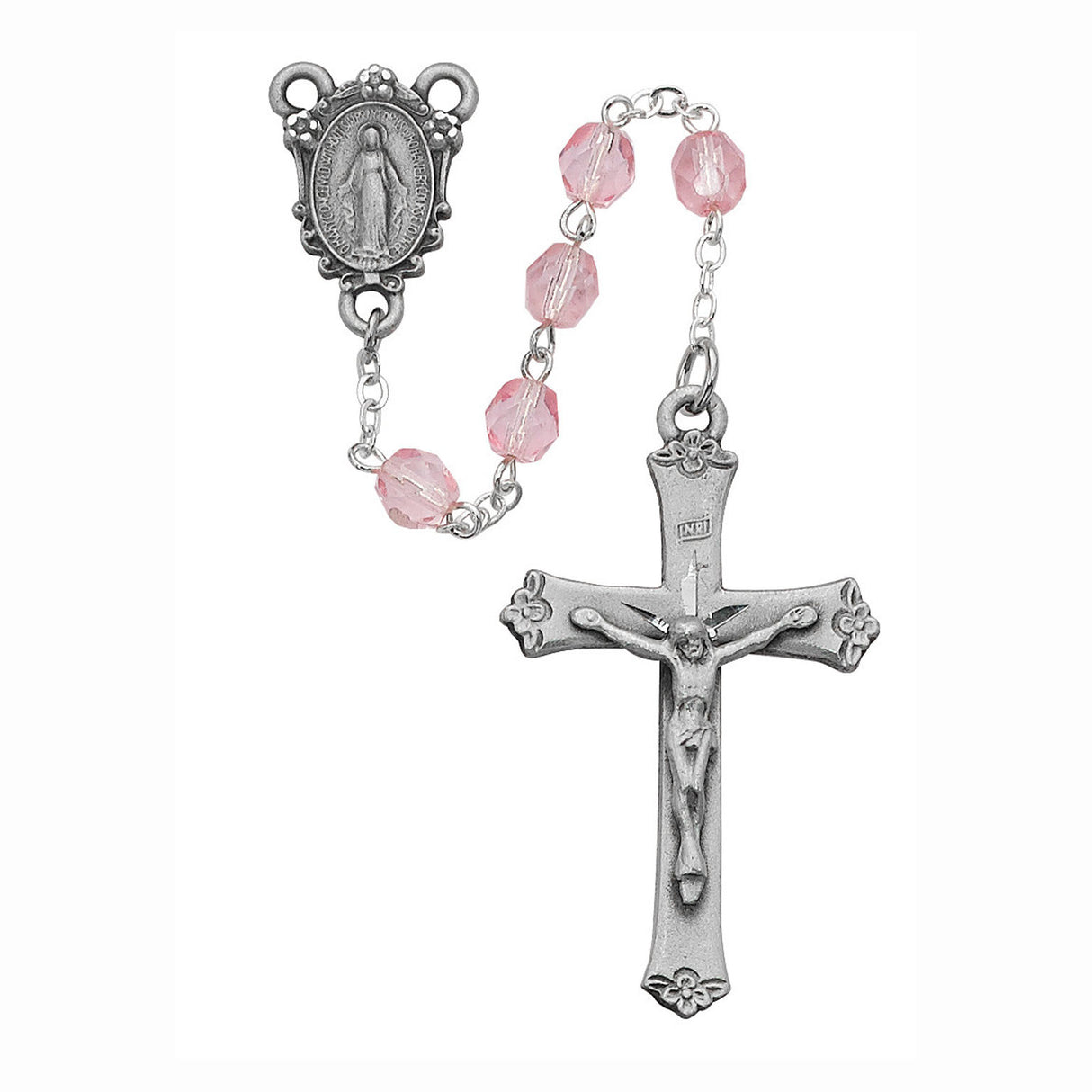Deluxe 6mm Pink Glass Crystal Cut Rosary