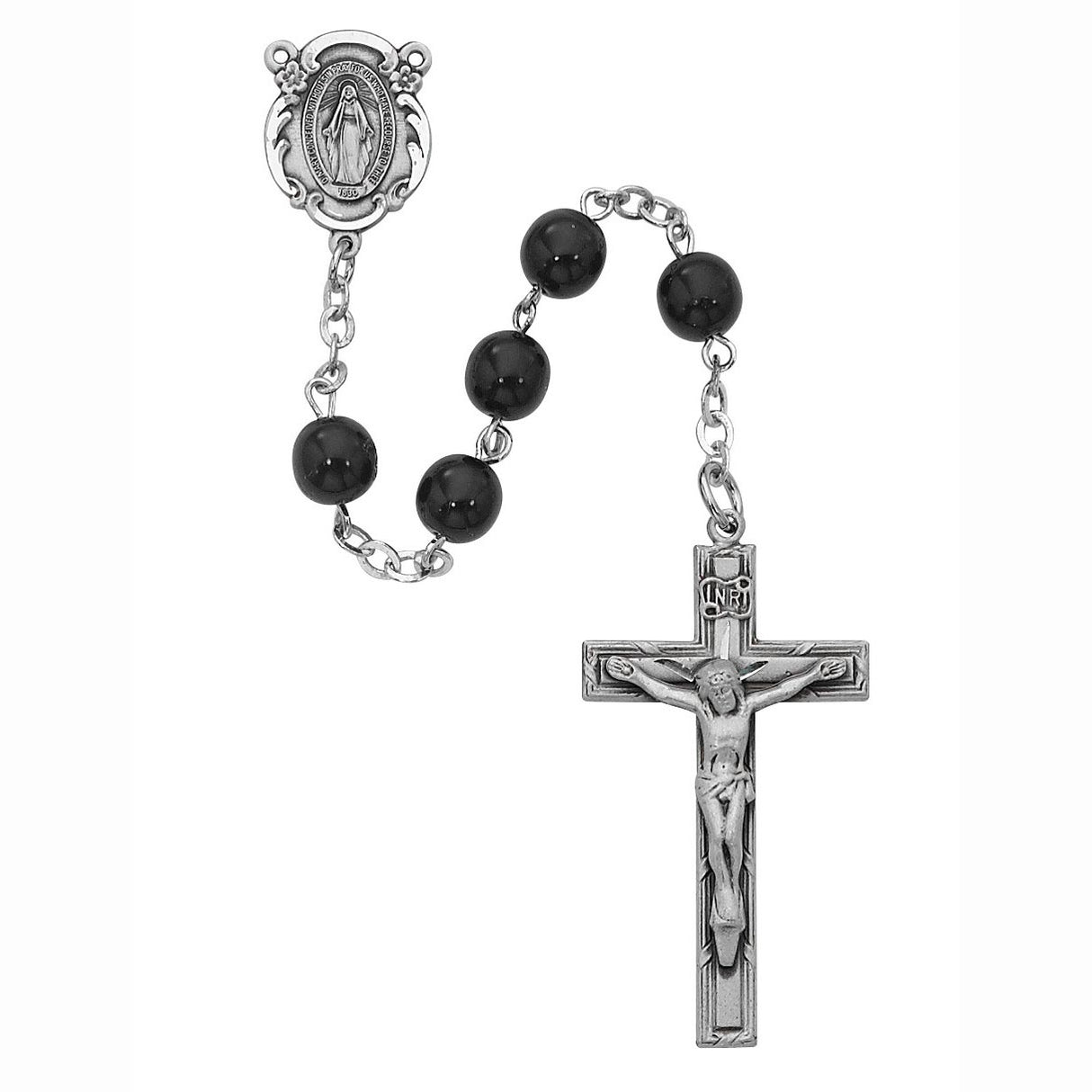Men's Black Glass Sterling Silver Rosary