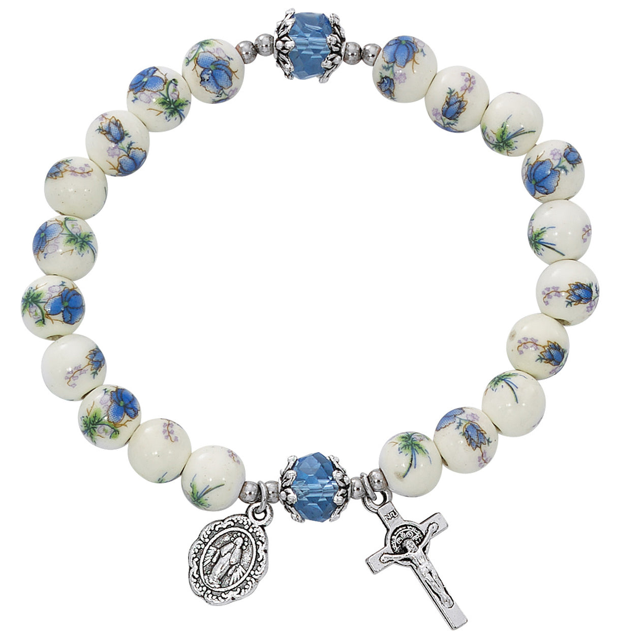 8mm Blue & Floral Ceramic Inspirational Bracelet BR910C
