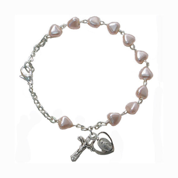 Pink Heart Youth Rosary Bracelet - no. BR174M