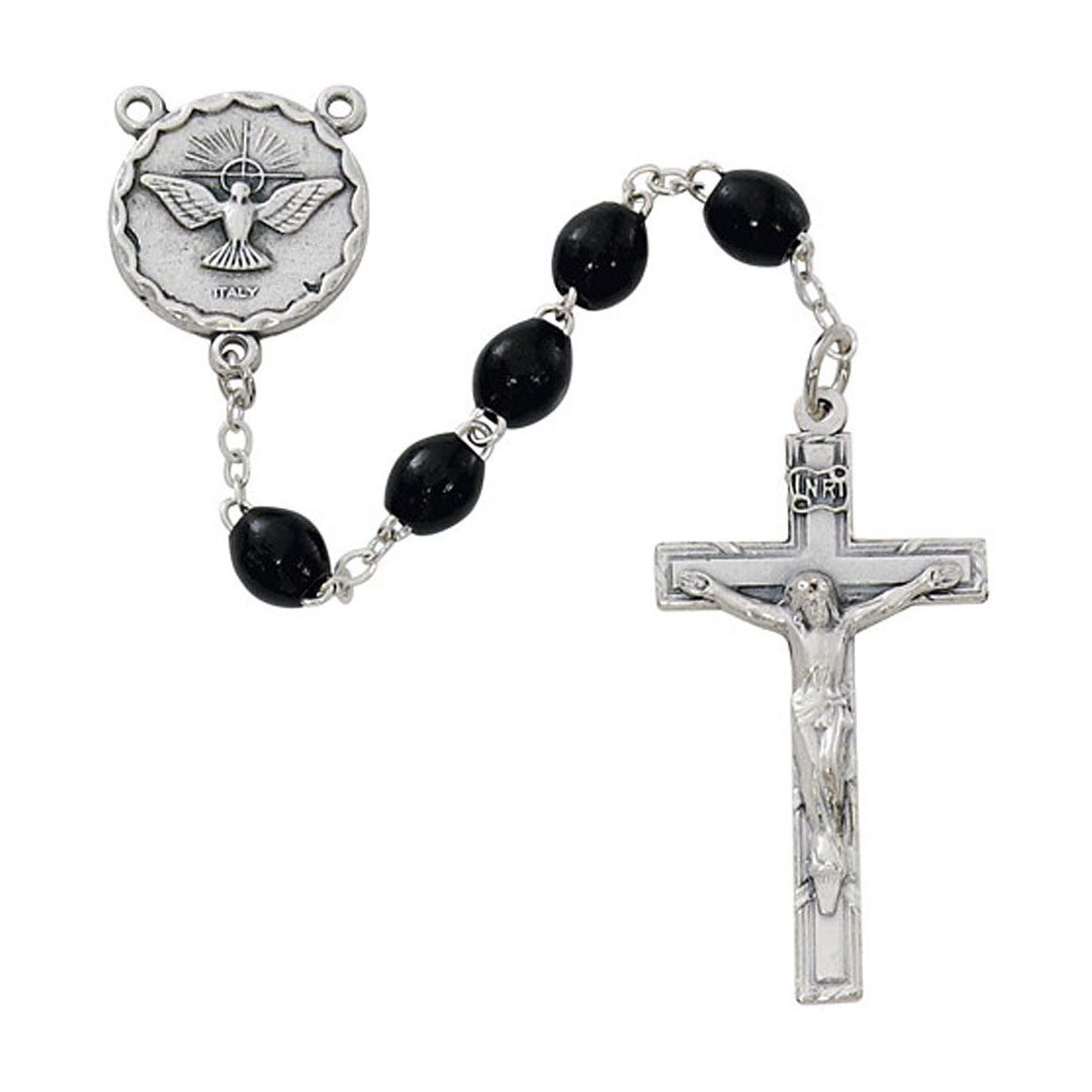 Oval Black Holy Spirit Rosary Beads no. R264SF