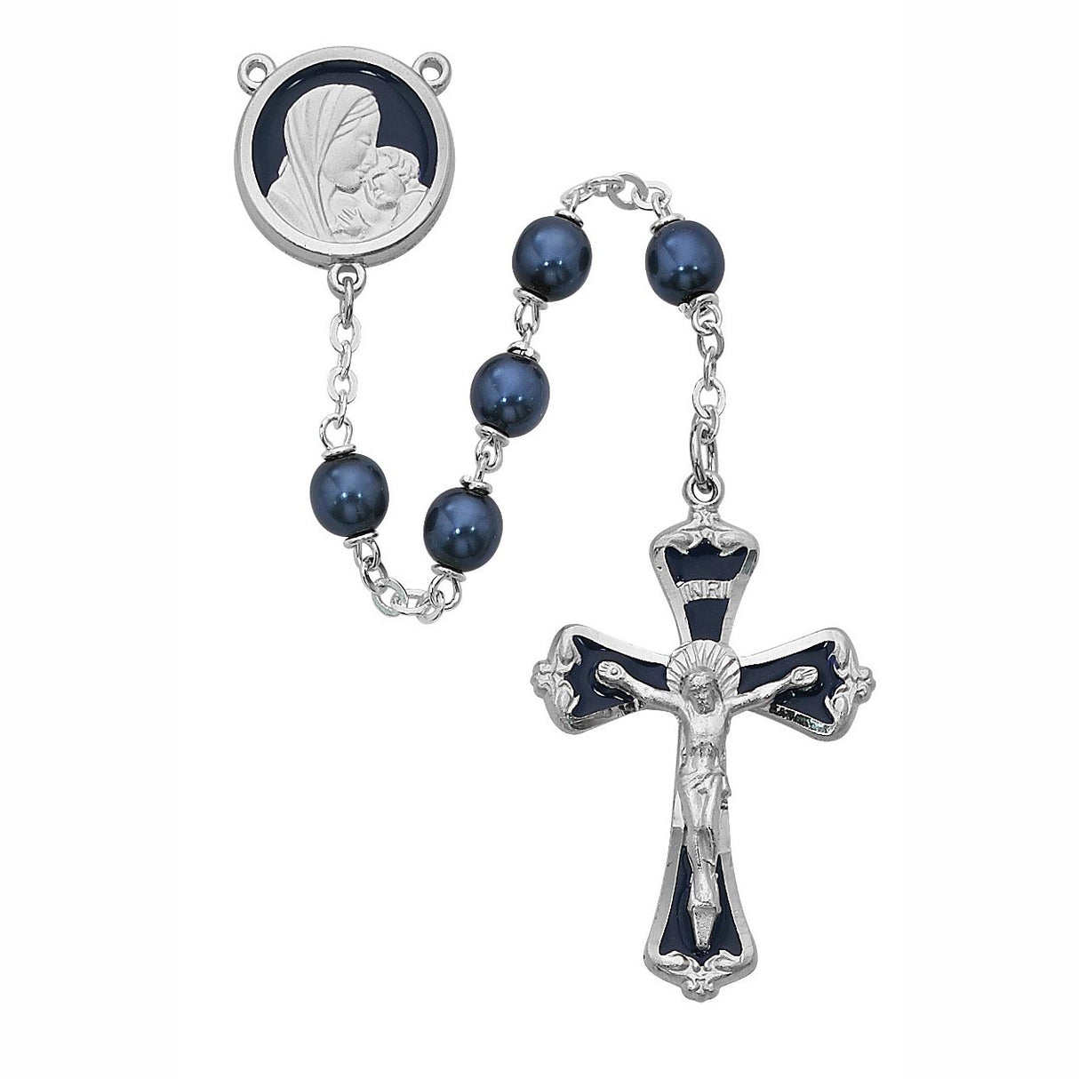 7mm Dark Blue Rosary with Enamel Crucifix and Center