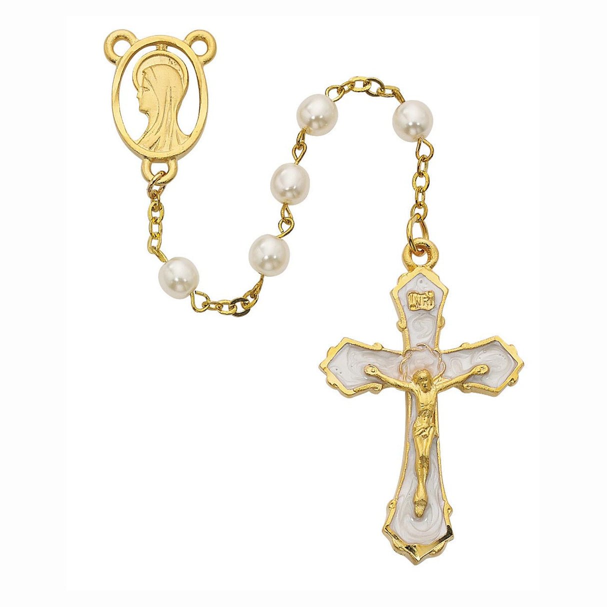 Gold Plated & Glass Pearl Rosary Beads no. R278HF