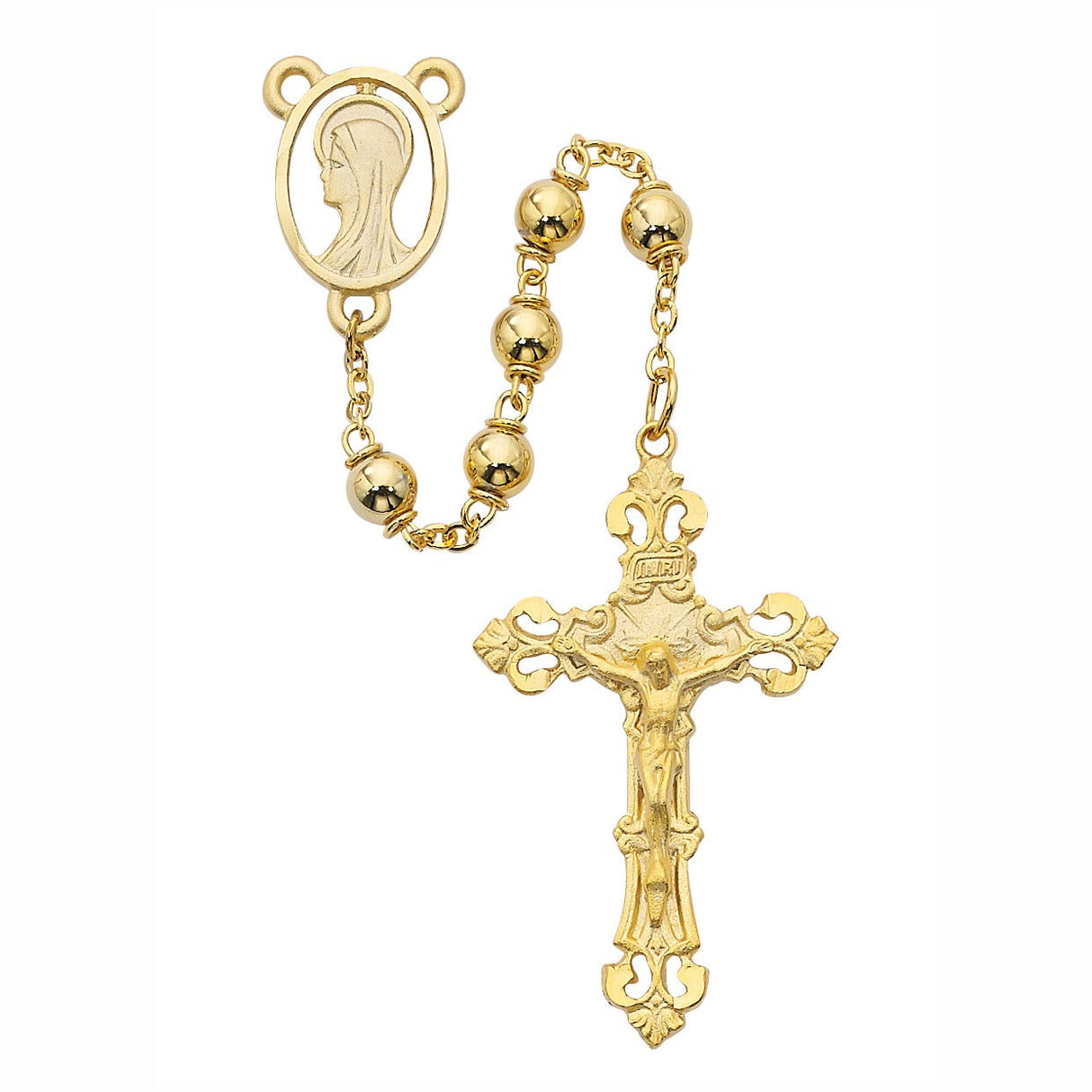 Gold Plated Pewter Rosary with Metal Beads