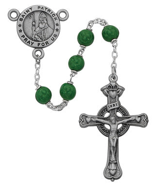 7mm Green Glass Shamrock Rosary with St. Patrick Medal