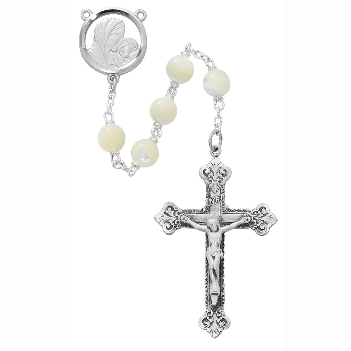 8mm Genuine Mother of Pearl Bead Rosary R137ASF