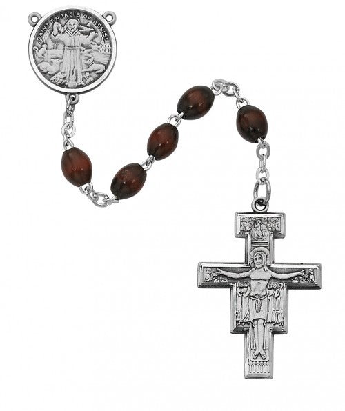 Deluxe Pewter San Damiano Wood Bead Rosary no. R169ASF