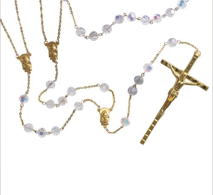 10mm Gold Finish and Crystal Lasso Rosary