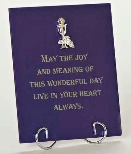 Blue Glass 1st Communion Gift Plaque