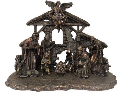 11 piece Bronze Nativity Set - 10 figures and Stable