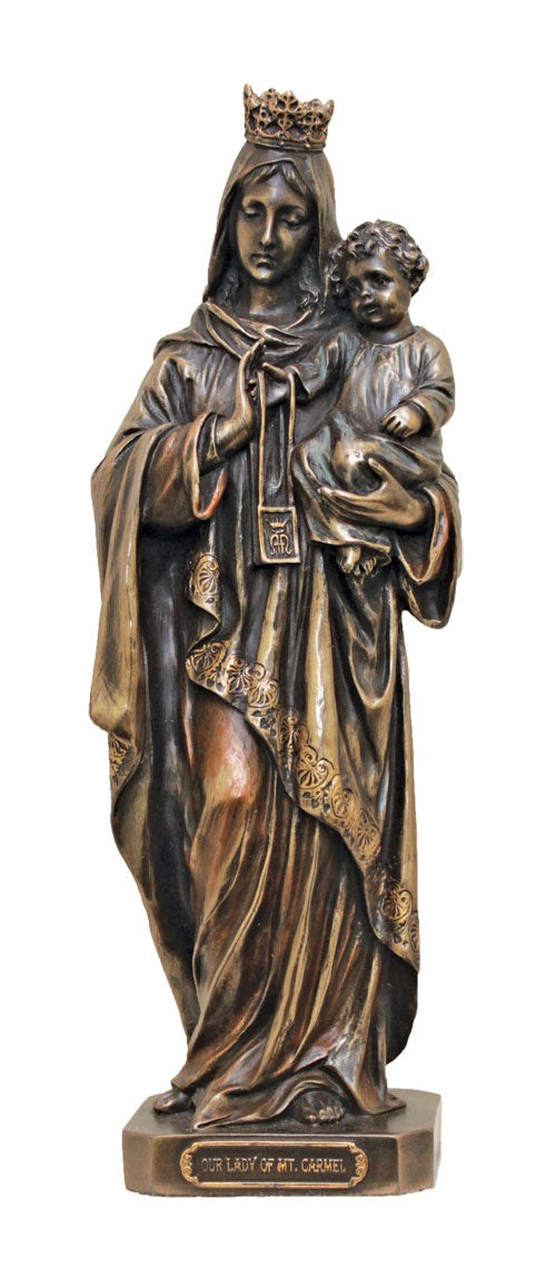 Our Lady of Mt. Carmel Statue with Dipped Bronze Finish - 10 inches tall