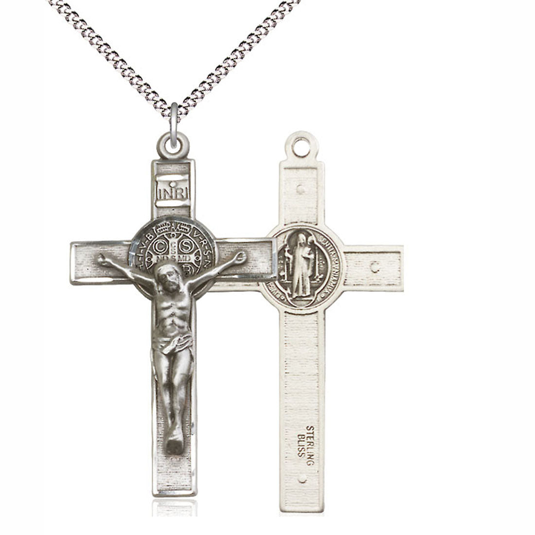 Sterling St. Benedict Crucifix Necklace with 18 inch chain