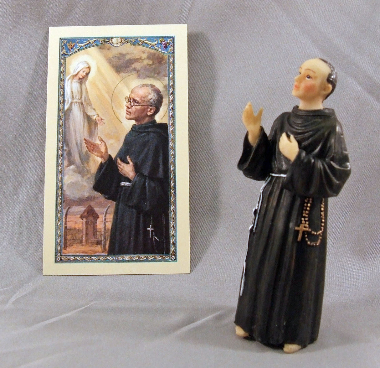 St Maximilian Kolbe 4 inch boxed figure and holy card