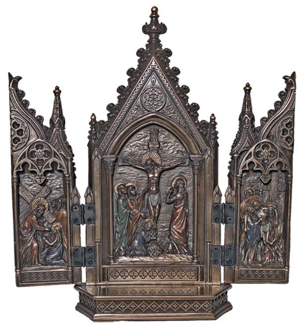 Crucifixion Triptych in Cold-cast Bronze by Veronese Statuary