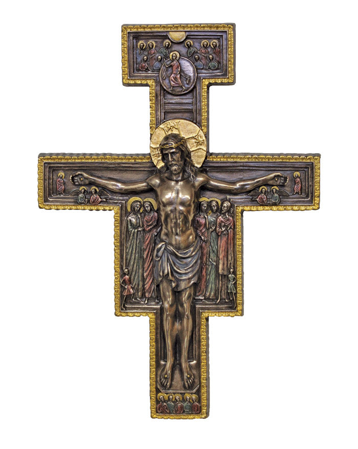 San Damiano Crucifix in Cold-cast Bronze - 10 inches tall