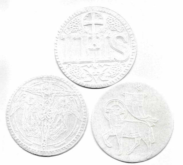 2-7/8 inch White Altar Bread with 3 Designs - 100 ct. per bag