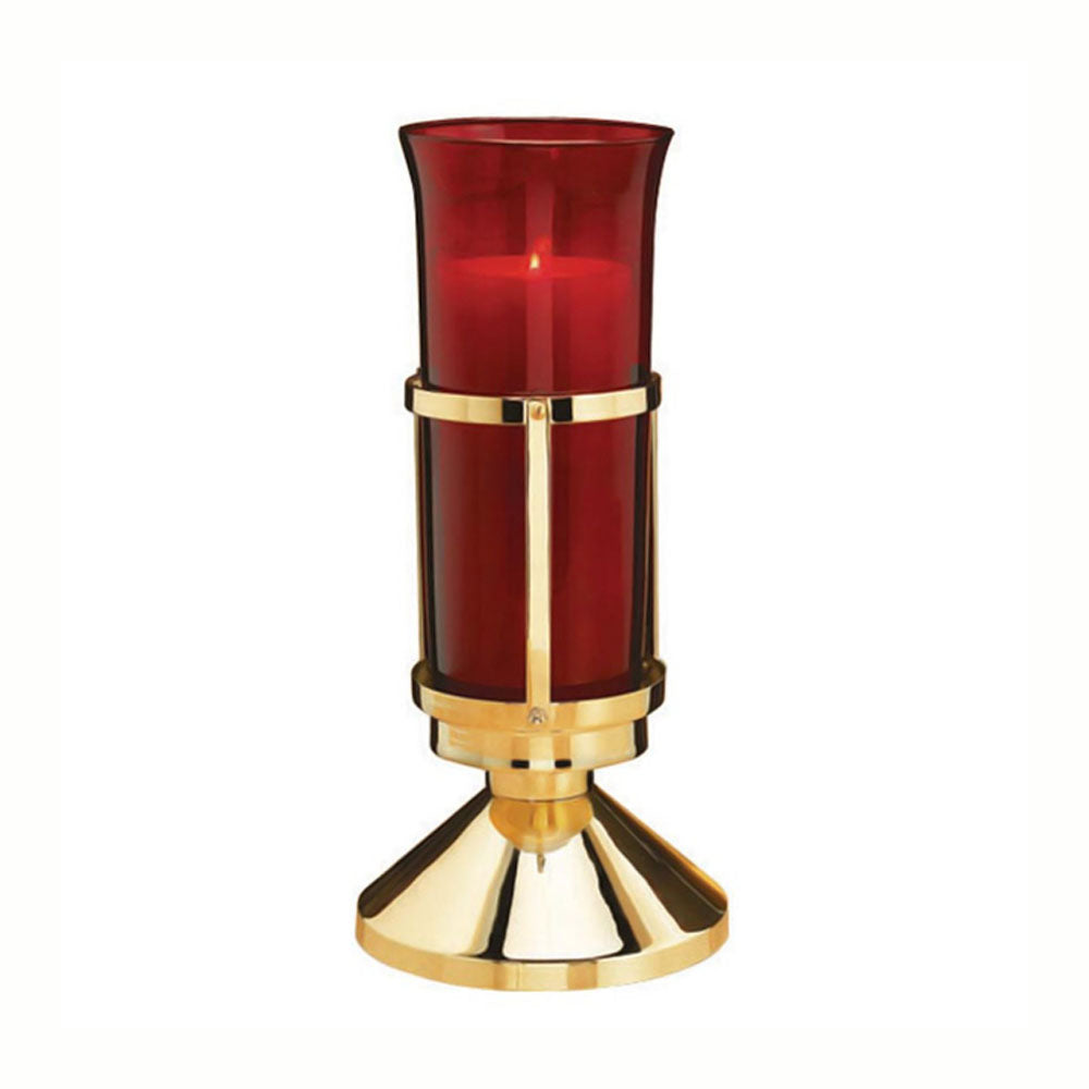 Brass Tabletop Sanctuary Lamp with Red Glass