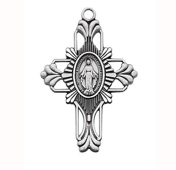 Sterling Silver Miraculous Medal Cross - no. L678