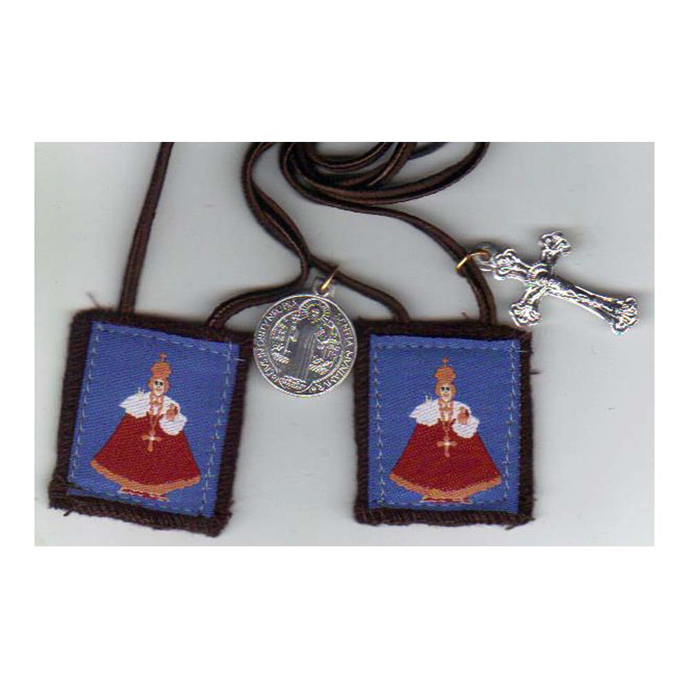 Infant of Prague Brown Scapular - includes St, Benedict Jubilee Medal & Crucifix