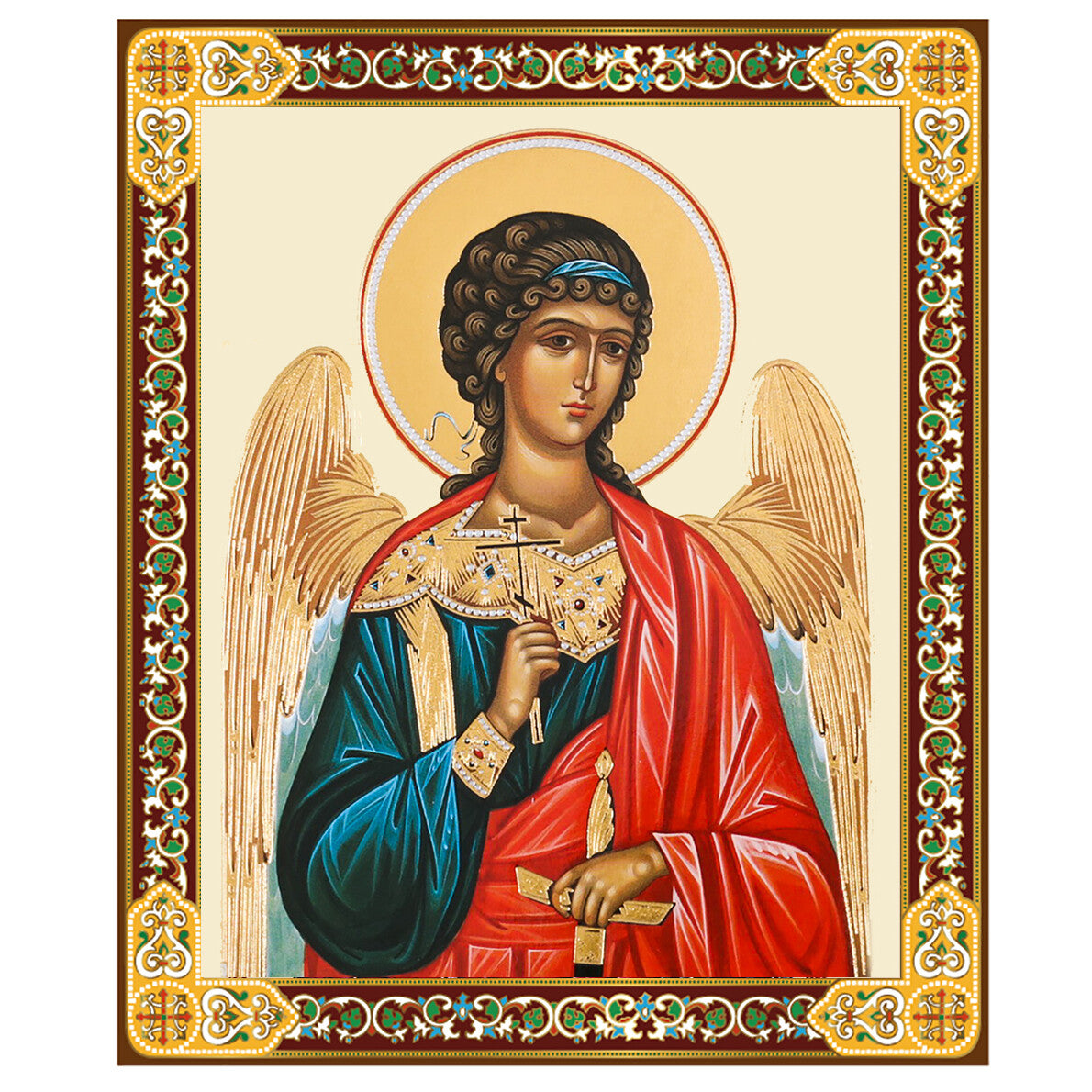 Mini Gold Foil Icon Guardian Angel with Cross