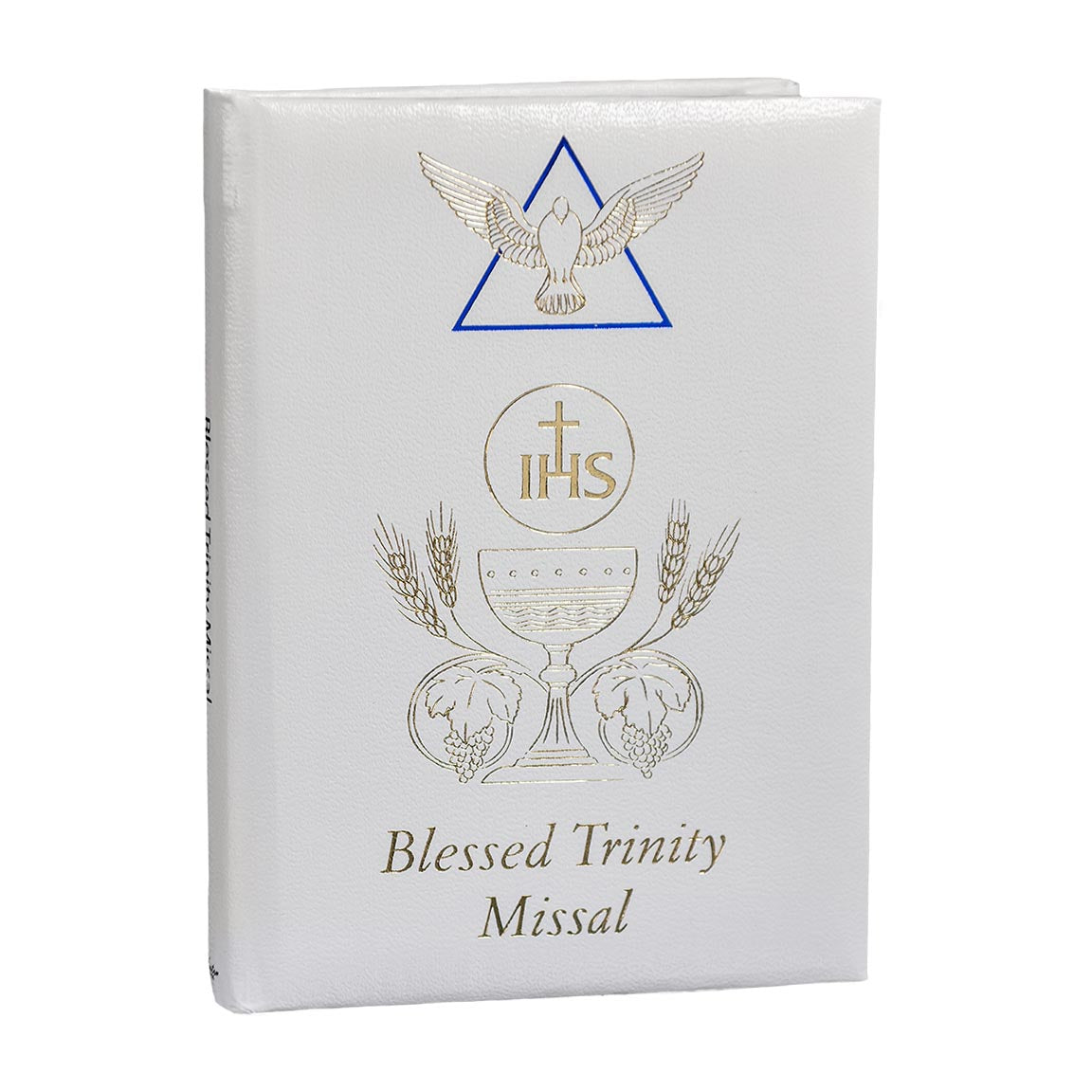 White Blessed Trinity Missal with New Mass, Gold and Blue Stamped Cover