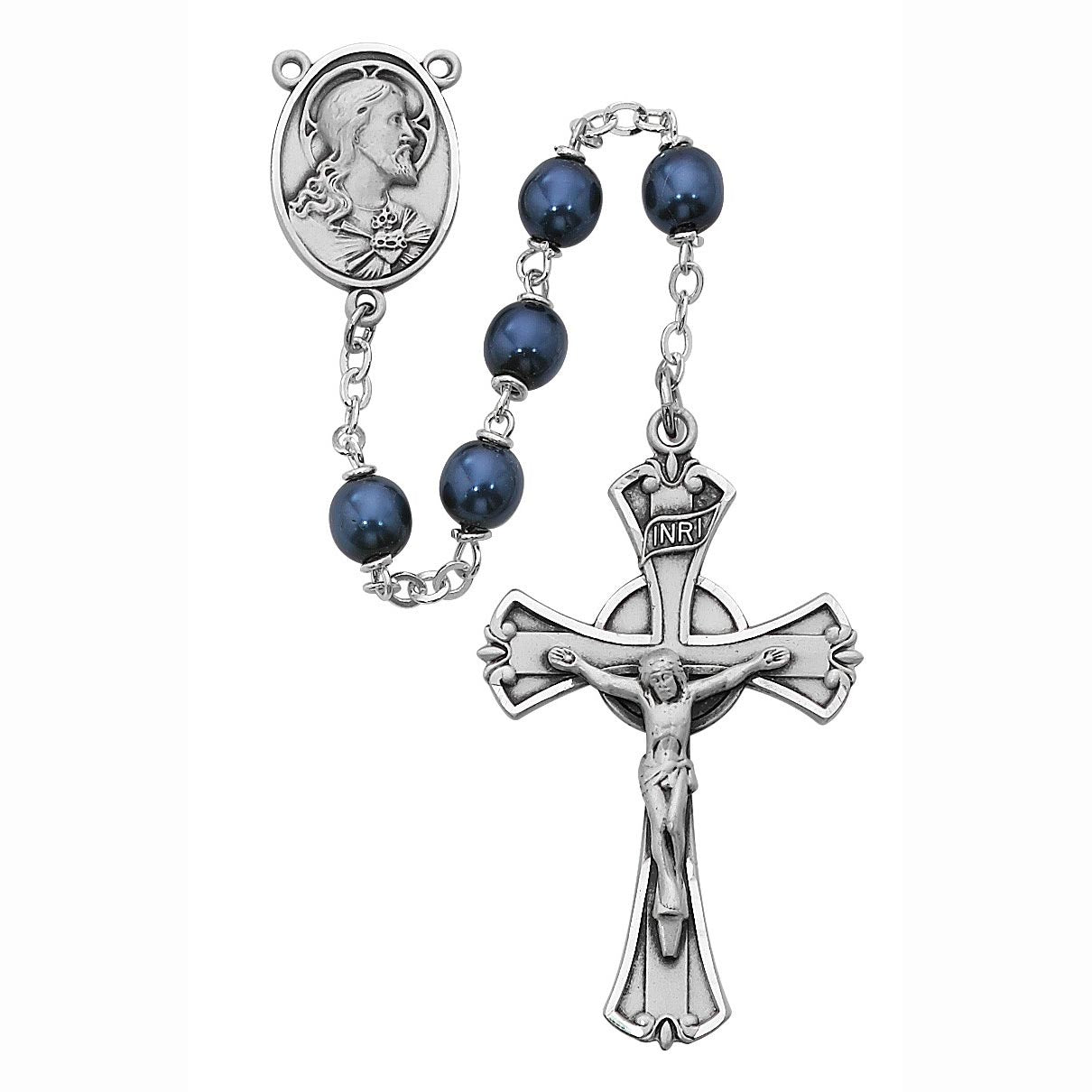 7mm Dark Blue Metallic Bead with Sterling Rosary