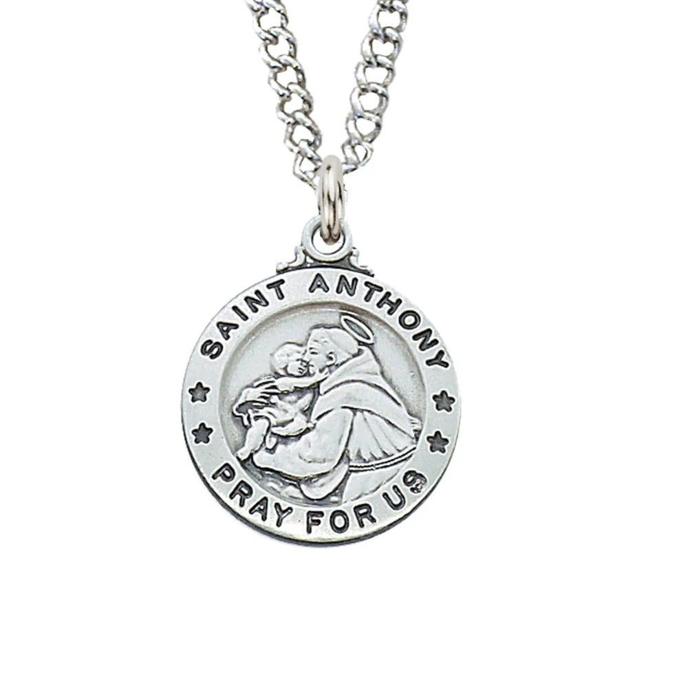 St Anthony Small Round Sterling Silver Necklace L700AN