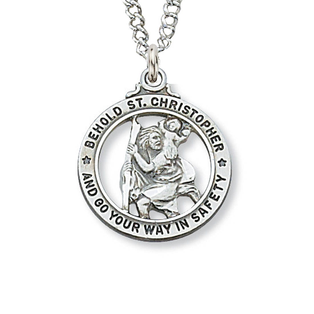 3/4 inch Open Design St Christopher Medel in Sterling Silver L604