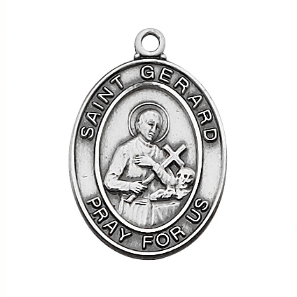 St Gerard Sterling Oval Medal Necklace L683GR