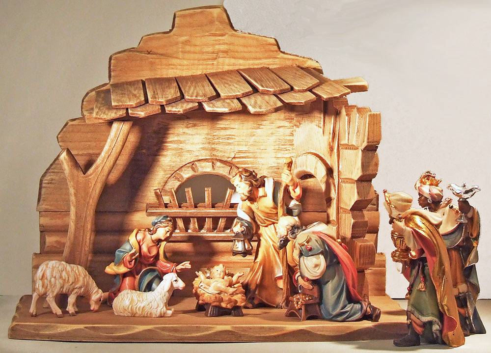 Handcarved Nazareth Wood Nativity Set with Stable